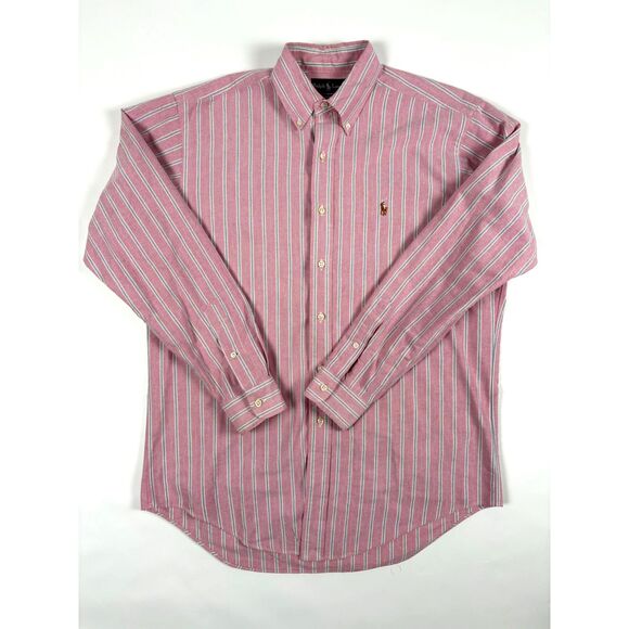 Vintage Ralph Lauren Men’s Classic Fit Button Up Shirt | Pink Blue Stripe Size M - Picture 3 of 9